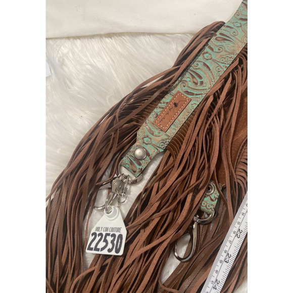 Holy Cow Couture woman’s Fringe Crossbody strap One Size Brown Teal - Picture 3 of 5